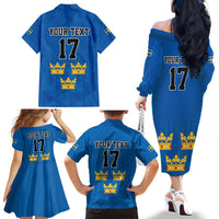 Custom Sweden Ice Hokey Go Champions Family Matching Off The Shoulder Long Sleeve Dress and Hawaiian Shirt Blue Style