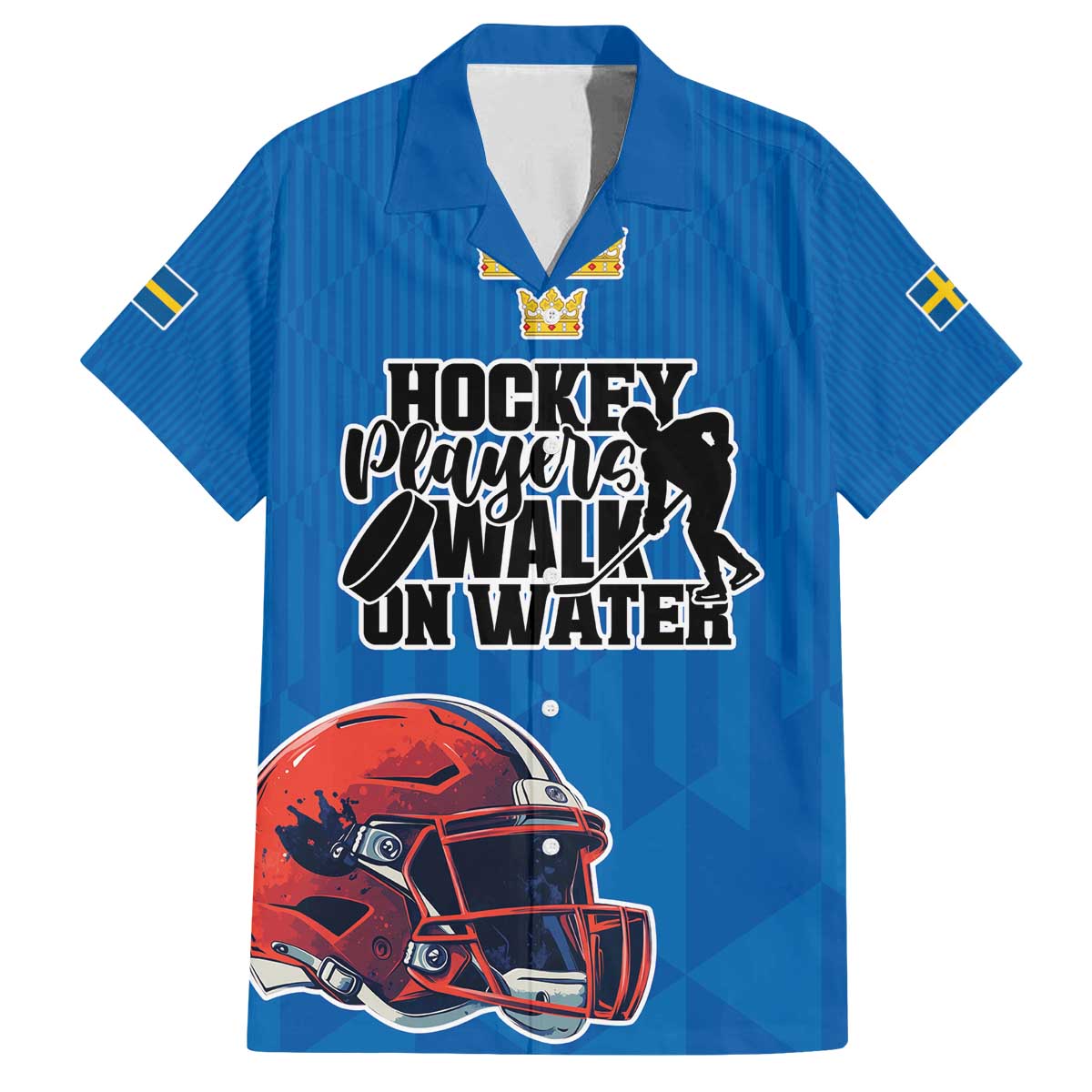 Custom Sweden Ice Hokey Go Champions Family Matching Off The Shoulder Long Sleeve Dress and Hawaiian Shirt Blue Style