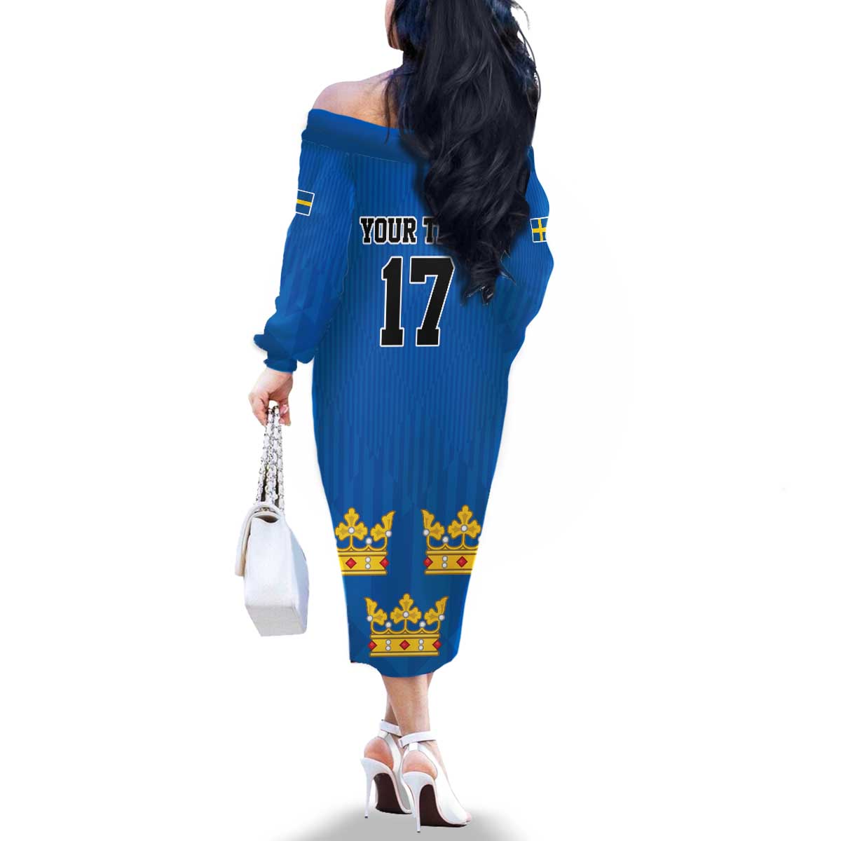 Custom Sweden Ice Hokey Go Champions Family Matching Off The Shoulder Long Sleeve Dress and Hawaiian Shirt Blue Style
