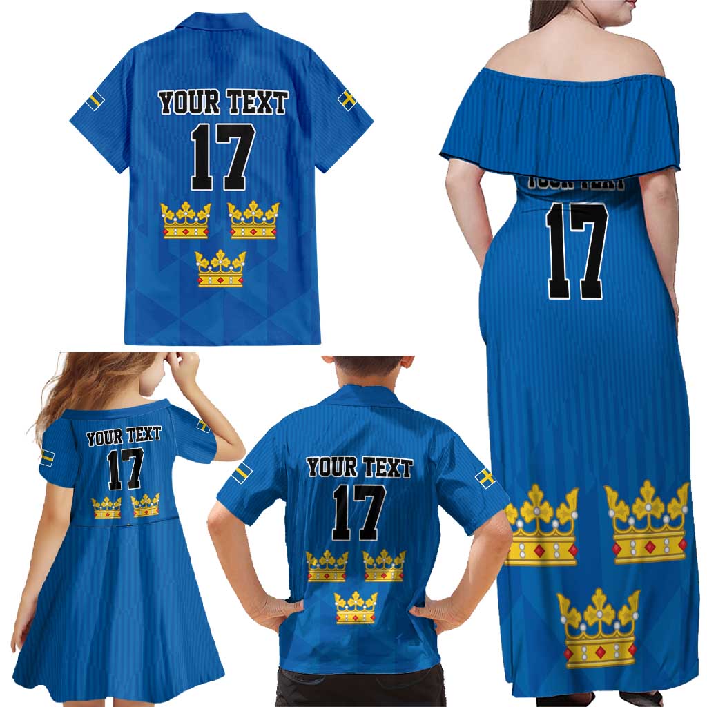 Custom Sweden Ice Hokey Go Champions Family Matching Off Shoulder Maxi Dress and Hawaiian Shirt Blue Style