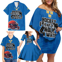 Custom Sweden Ice Hokey Go Champions Family Matching Off Shoulder Short Dress and Hawaiian Shirt Blue Style