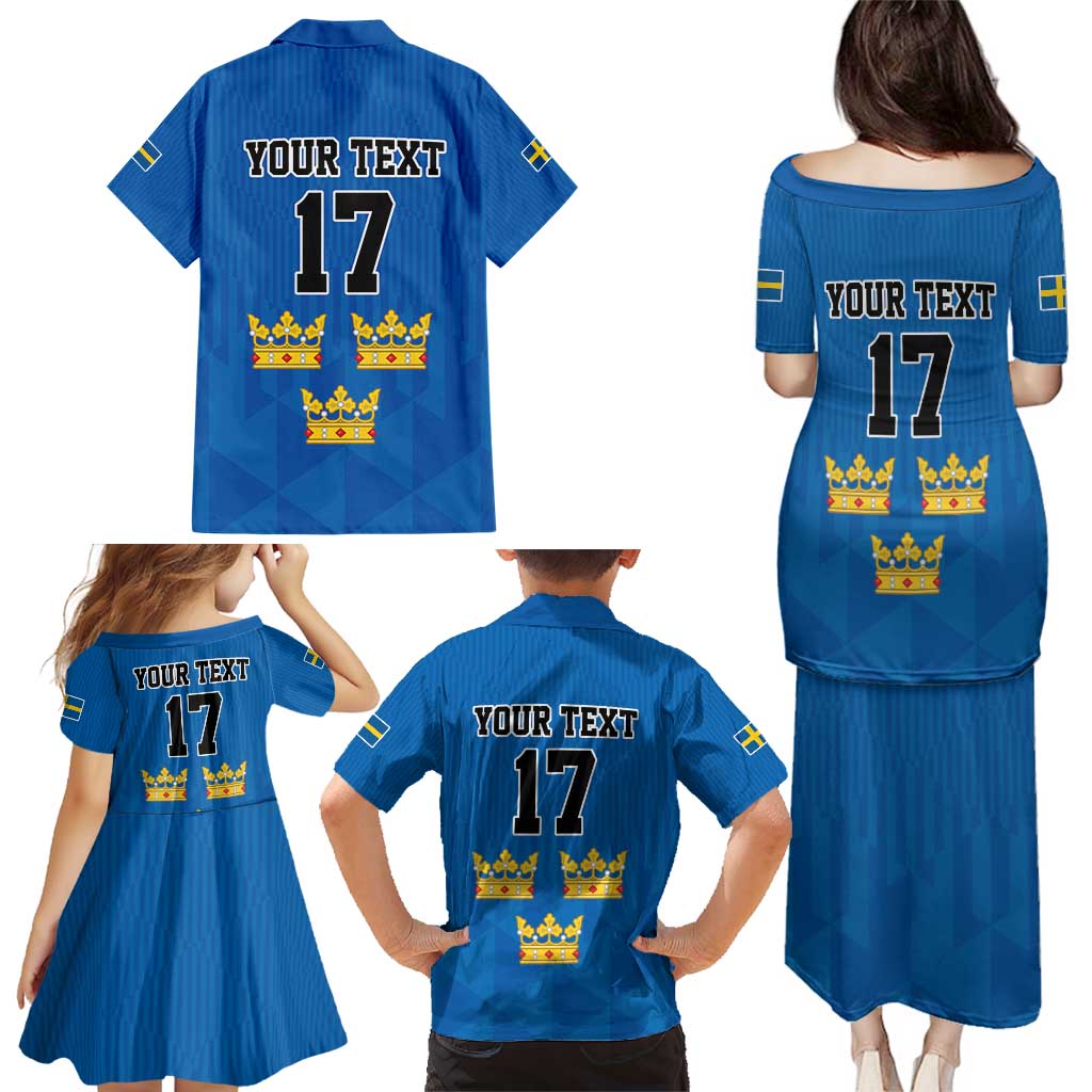 Custom Sweden Ice Hokey Go Champions Family Matching Puletasi and Hawaiian Shirt Blue Style