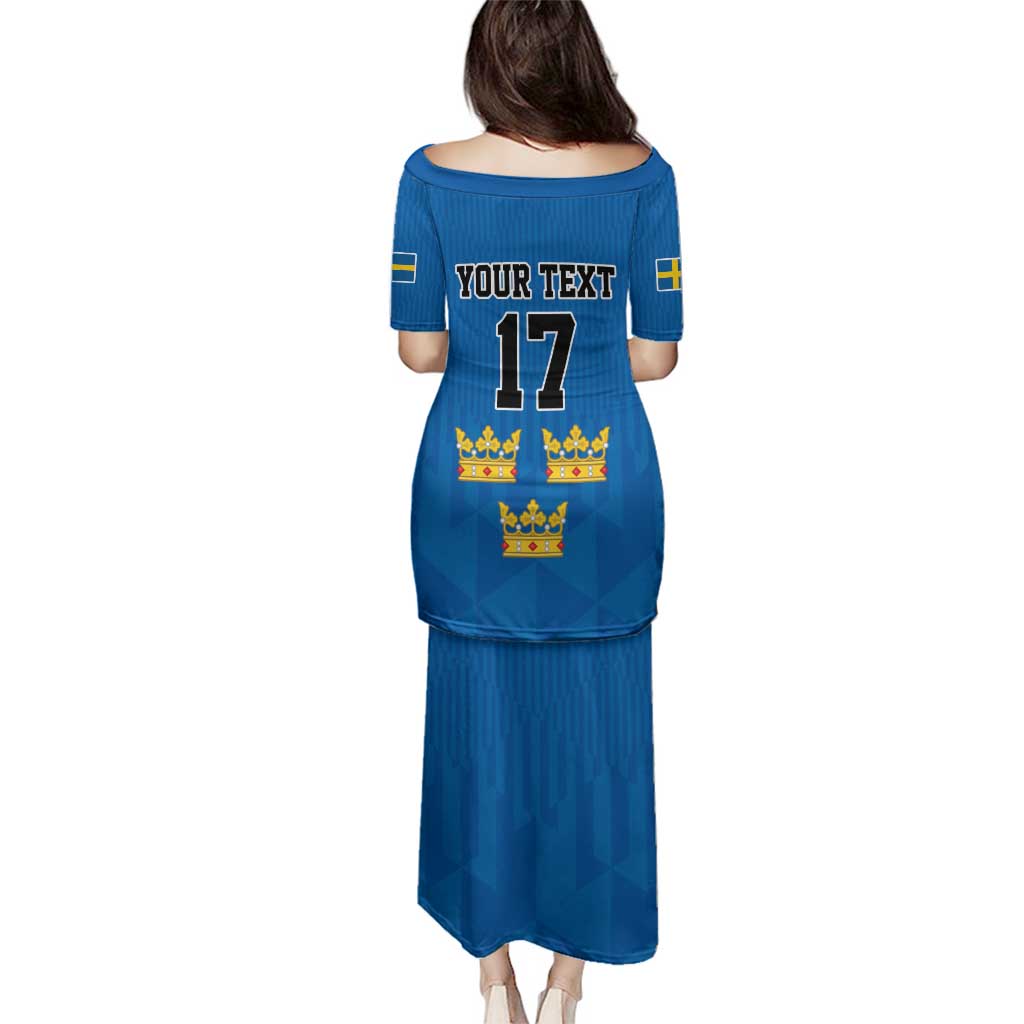 Custom Sweden Ice Hokey Go Champions Family Matching Puletasi and Hawaiian Shirt Blue Style