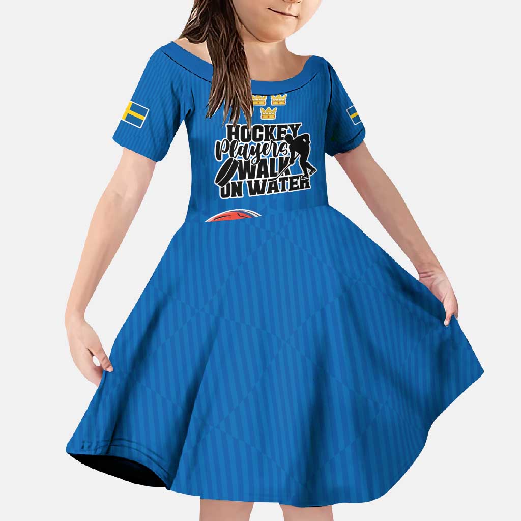 Custom Sweden Ice Hokey Go Champions Family Matching Short Sleeve Bodycon Dress and Hawaiian Shirt Blue Style