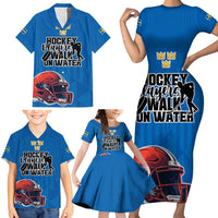 Custom Sweden Ice Hokey Go Champions Family Matching Short Sleeve Bodycon Dress and Hawaiian Shirt Blue Style
