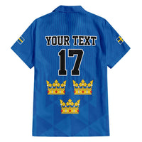 Custom Sweden Ice Hokey Go Champions Family Matching Short Sleeve Bodycon Dress and Hawaiian Shirt Blue Style