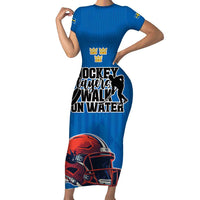 Custom Sweden Ice Hokey Go Champions Family Matching Short Sleeve Bodycon Dress and Hawaiian Shirt Blue Style