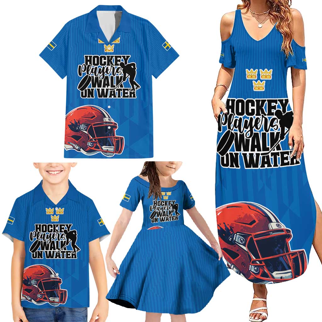 Custom Sweden Ice Hokey Go Champions Family Matching Summer Maxi Dress and Hawaiian Shirt Blue Style