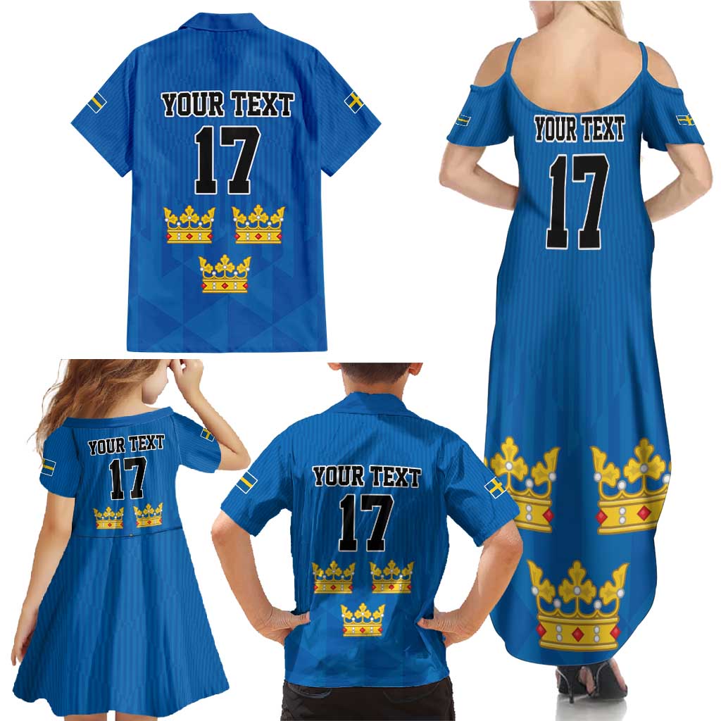 Custom Sweden Ice Hokey Go Champions Family Matching Summer Maxi Dress and Hawaiian Shirt Blue Style