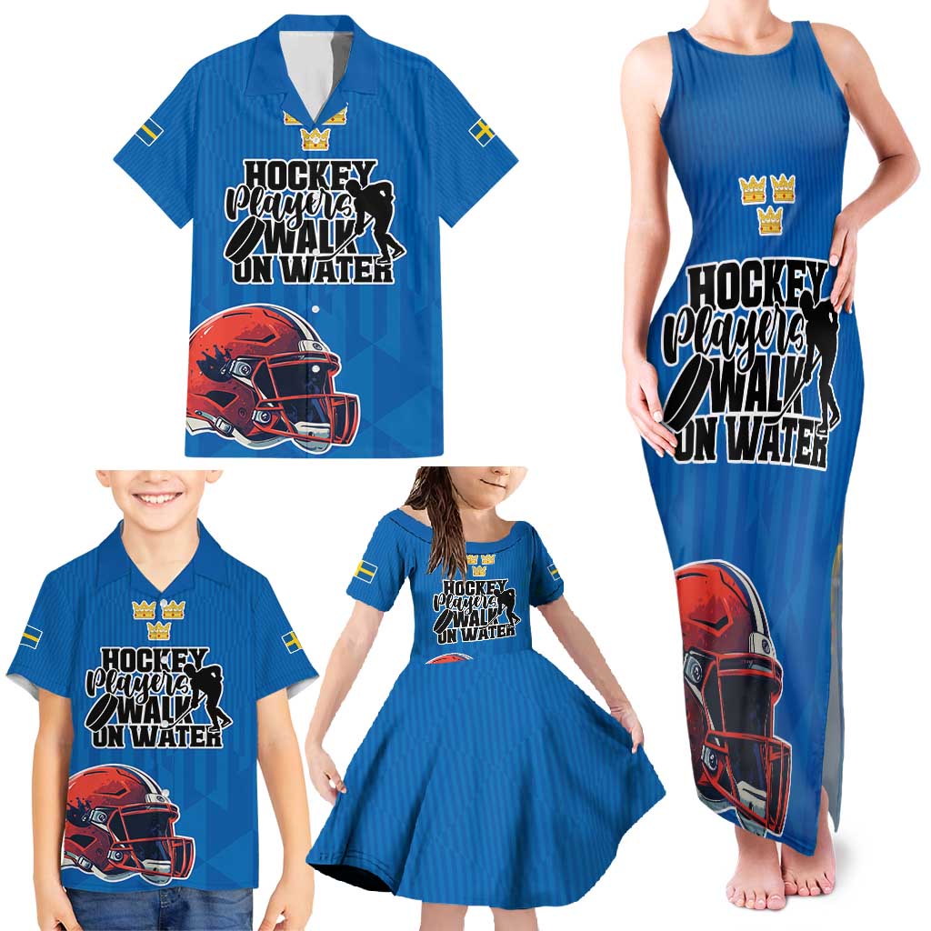 Custom Sweden Ice Hokey Go Champions Family Matching Tank Maxi Dress and Hawaiian Shirt Blue Style