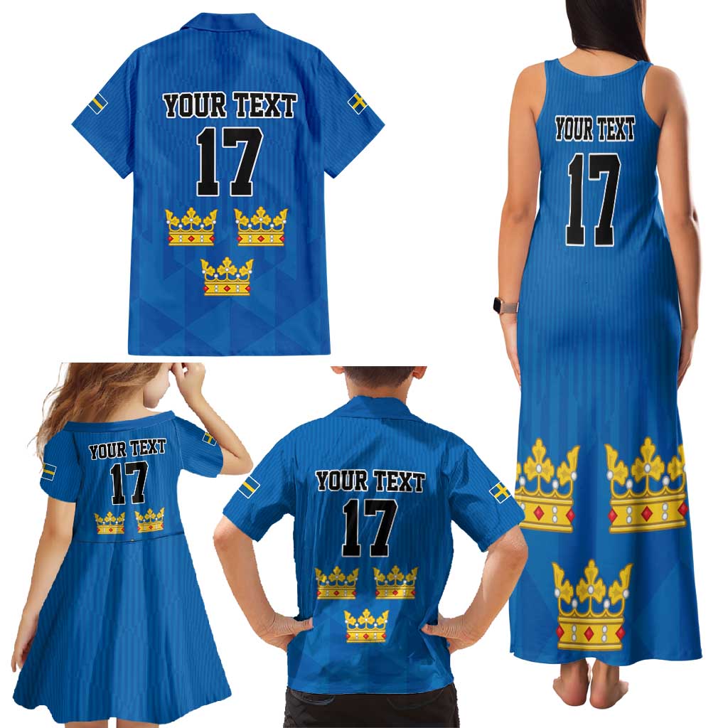 Custom Sweden Ice Hokey Go Champions Family Matching Tank Maxi Dress and Hawaiian Shirt Blue Style