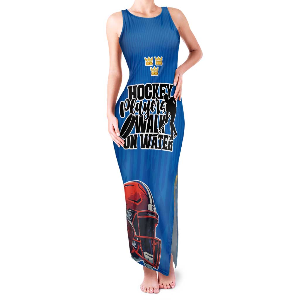 Custom Sweden Ice Hokey Go Champions Family Matching Tank Maxi Dress and Hawaiian Shirt Blue Style