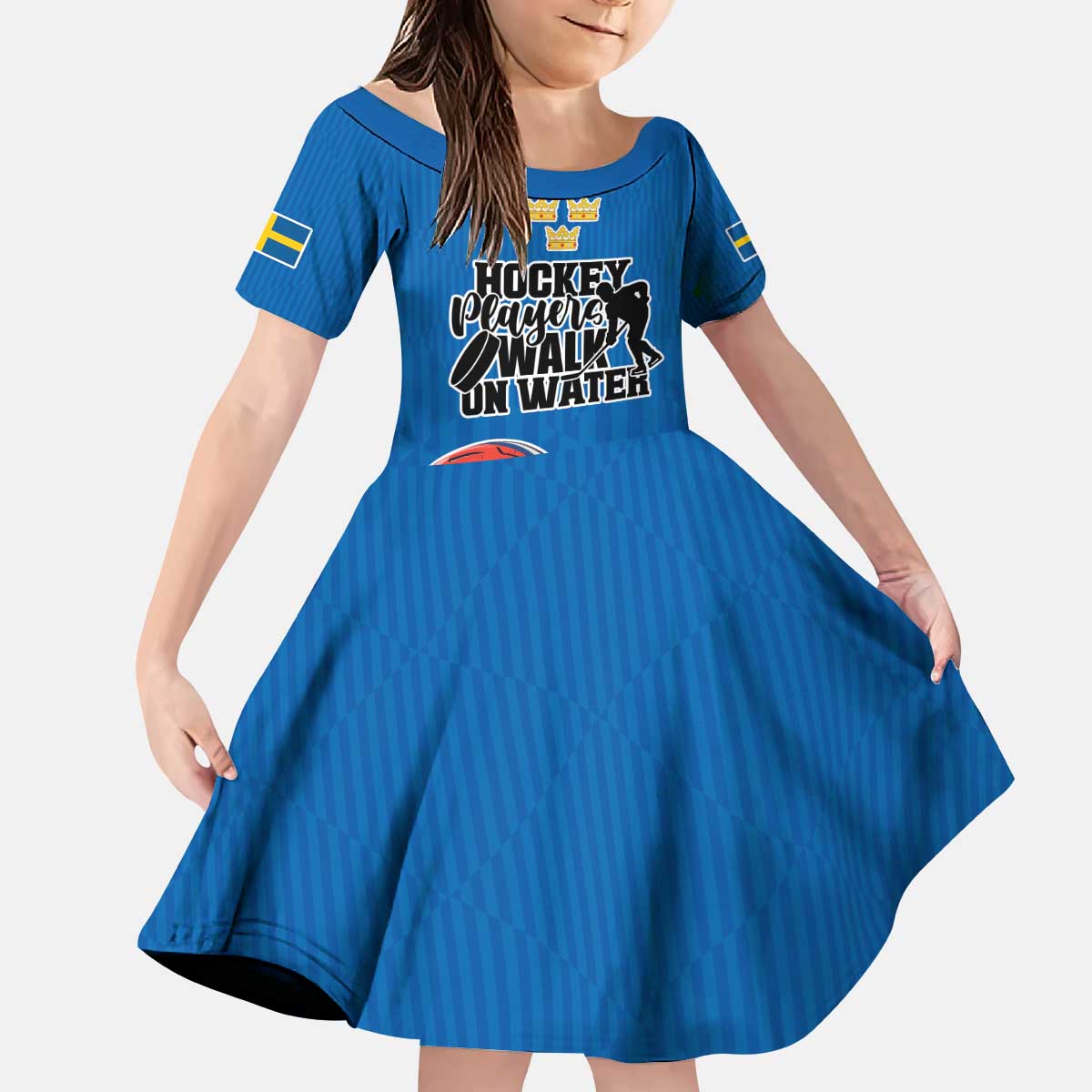 Custom Sweden Ice Hokey Go Champions Kid Short Sleeve Dress Blue Style