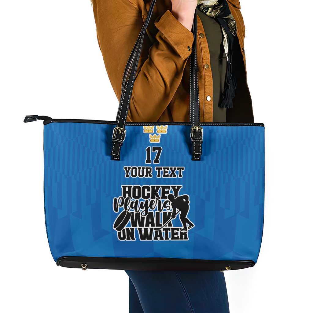 Custom Sweden Ice Hokey Go Champions Leather Tote Bag Blue Style