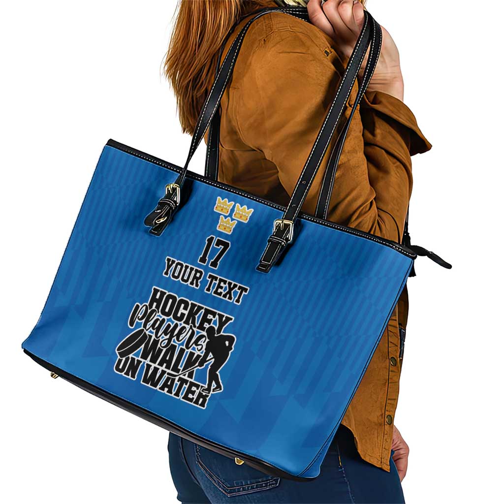 Custom Sweden Ice Hokey Go Champions Leather Tote Bag Blue Style