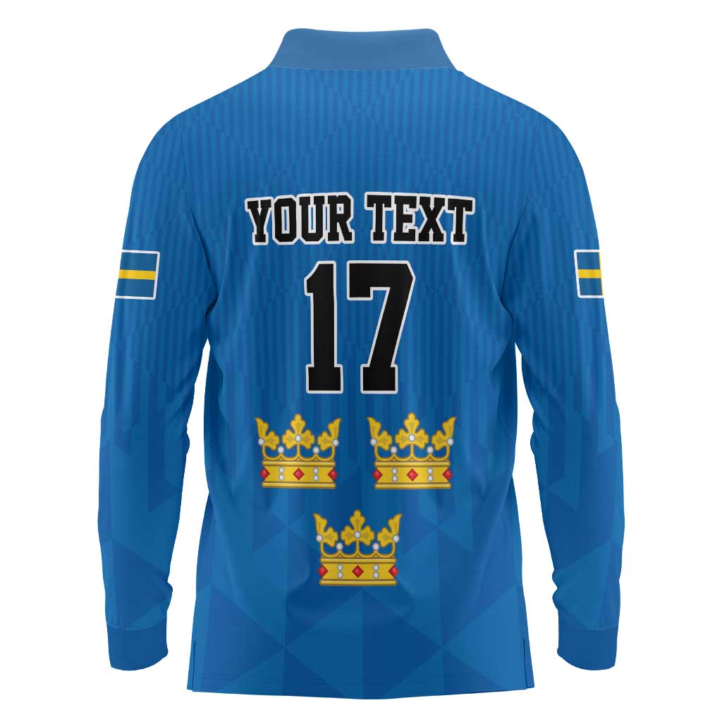 Custom Sweden Ice Hokey Go Champions Long Sleeve Polo Shirt Blue Style