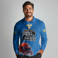 Custom Sweden Ice Hokey Go Champions Long Sleeve Polo Shirt Blue Style