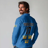 Custom Sweden Ice Hokey Go Champions Long Sleeve Polo Shirt Blue Style