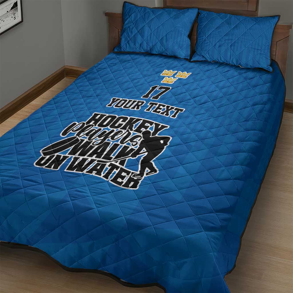 Custom Sweden Ice Hokey Go Champions Quilt Bed Set Blue Style