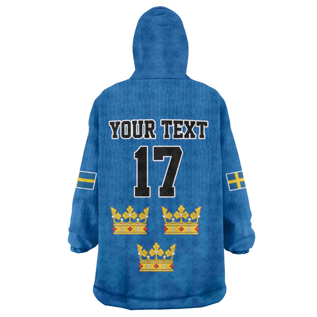 Custom Sweden Ice Hokey Go Champions Wearable Blanket Hoodie Blue Style