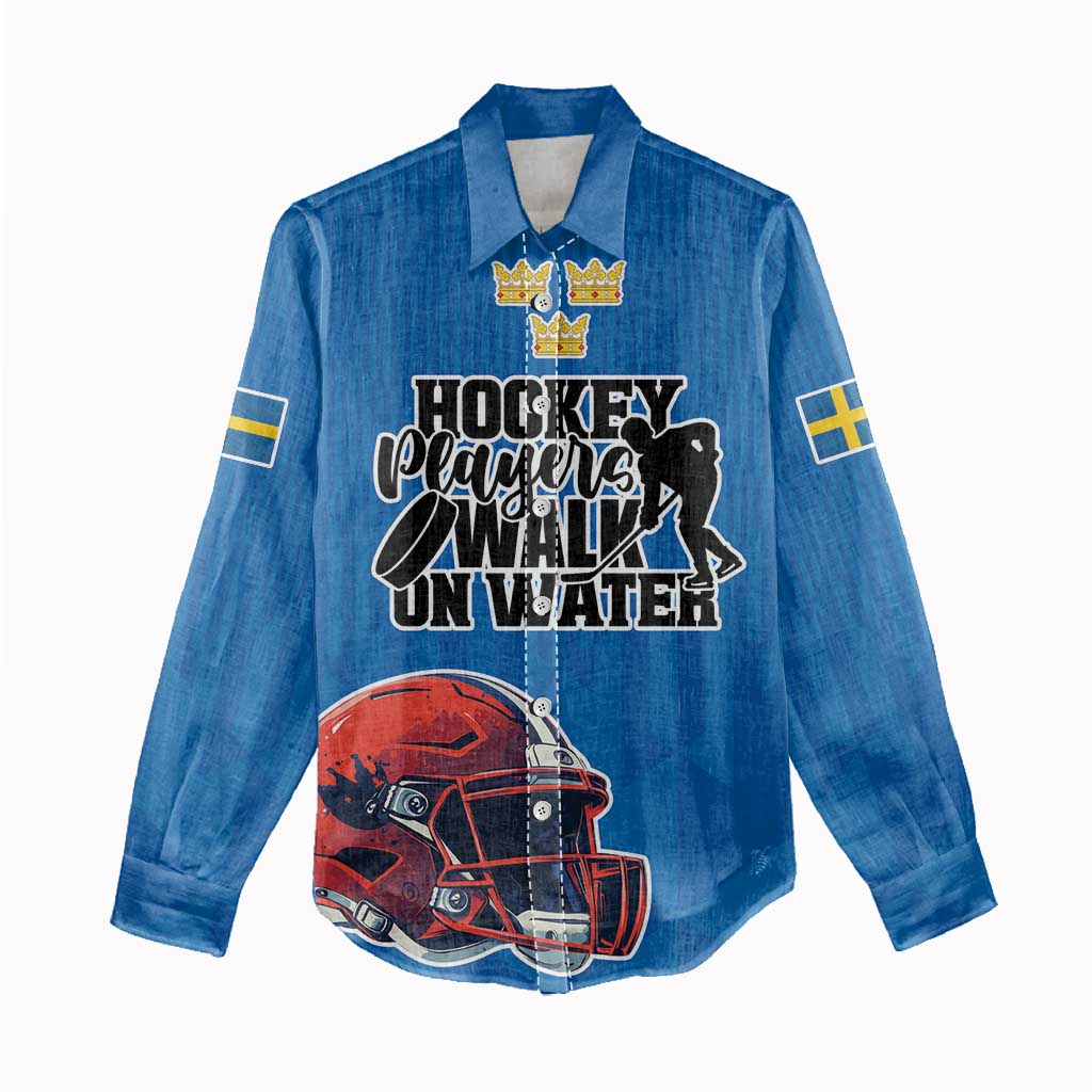 Custom Sweden Ice Hokey Go Champions Women Casual Shirt Blue Style