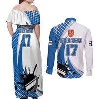 Custom Finland Ice Hockey Go Champions Couples Matching Off Shoulder Maxi Dress and Long Sleeve Button Shirt Suomi Leijonat Sporty Style