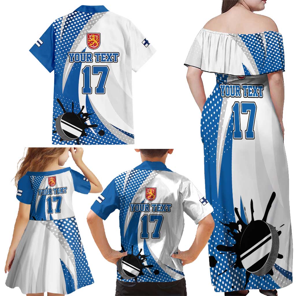 Custom Finland Ice Hockey Go Champions Family Matching Off Shoulder Maxi Dress and Hawaiian Shirt Suomi Leijonat Sporty Style