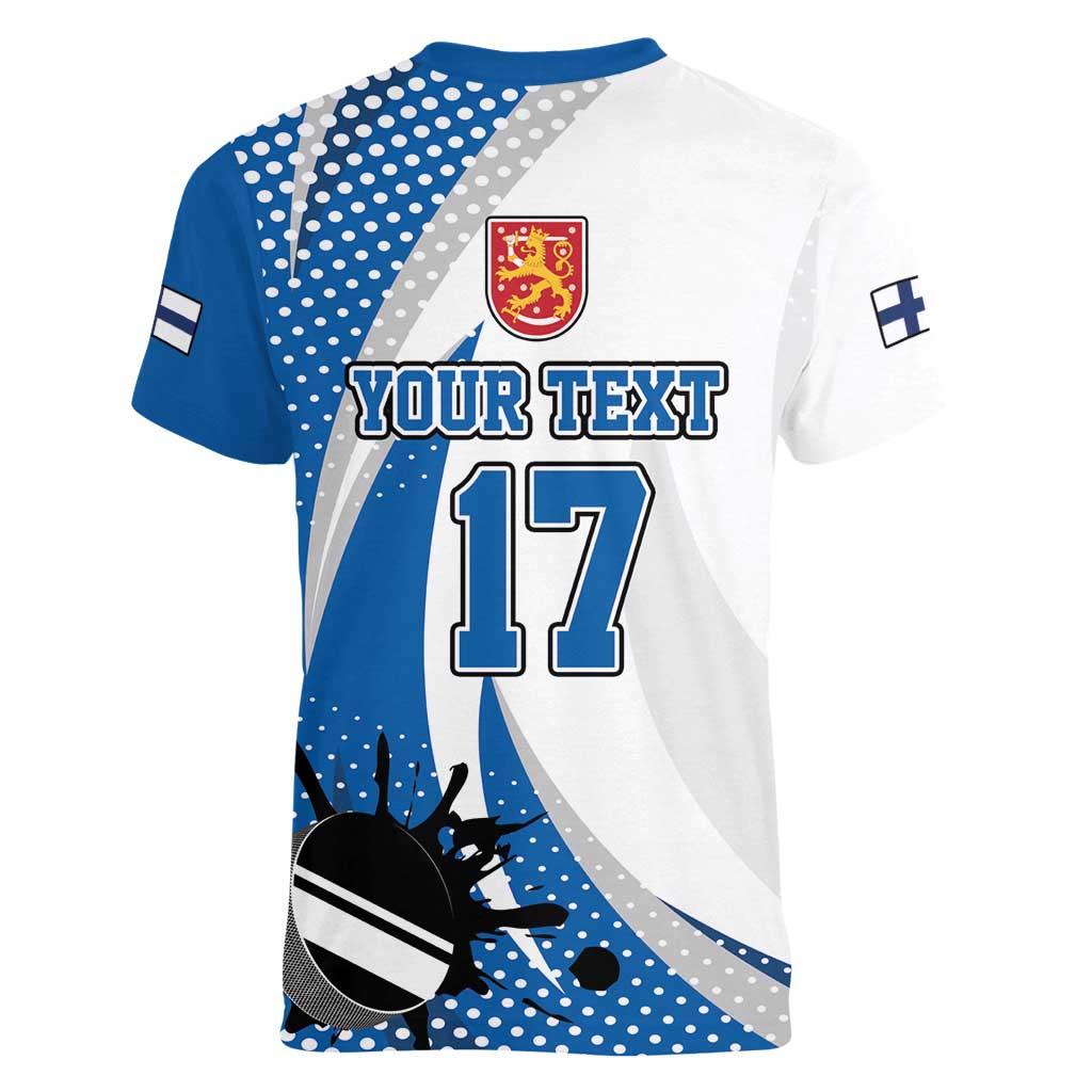 Custom Finland Ice Hockey Go Champions Women V-Neck T-Shirt Suomi Leijonat Sporty Style