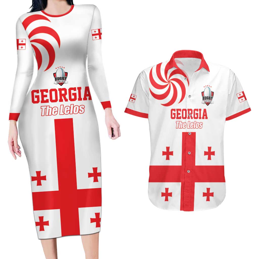 Custom Georgia Rugby We are Champions Couples Matching Long Sleeve Bodycon Dress and Hawaiian Shirt Sporty Style with The Lelos