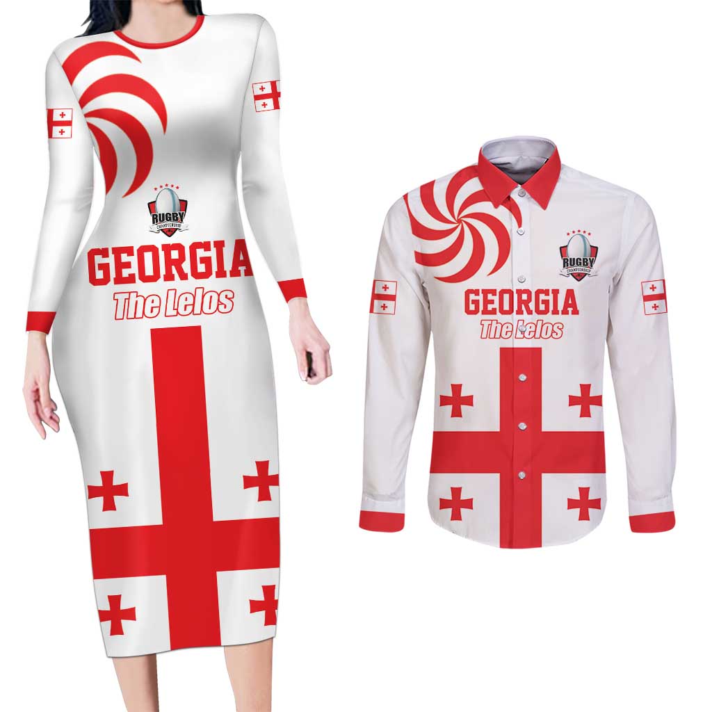 Custom Georgia Rugby We are Champions Couples Matching Long Sleeve Bodycon Dress and Long Sleeve Button Shirt Sporty Style with The Lelos