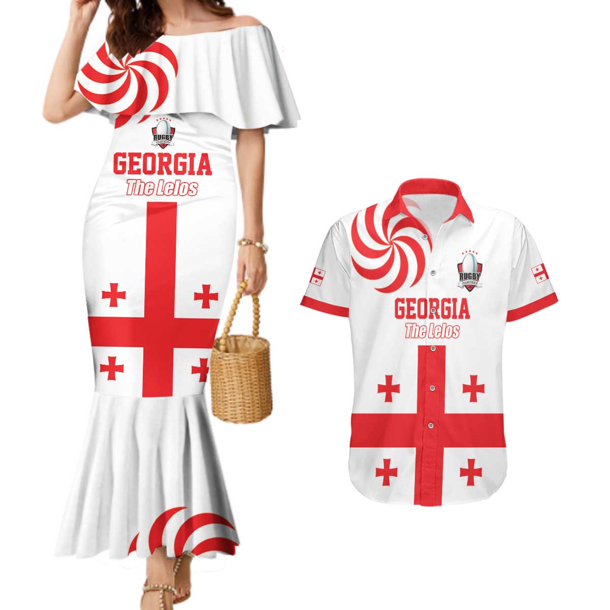 Custom Georgia Rugby We are Champions Couples Matching Mermaid Dress and Hawaiian Shirt Sporty Style with The Lelos