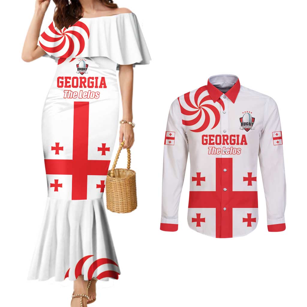 Custom Georgia Rugby We are Champions Couples Matching Mermaid Dress and Long Sleeve Button Shirt Sporty Style with The Lelos