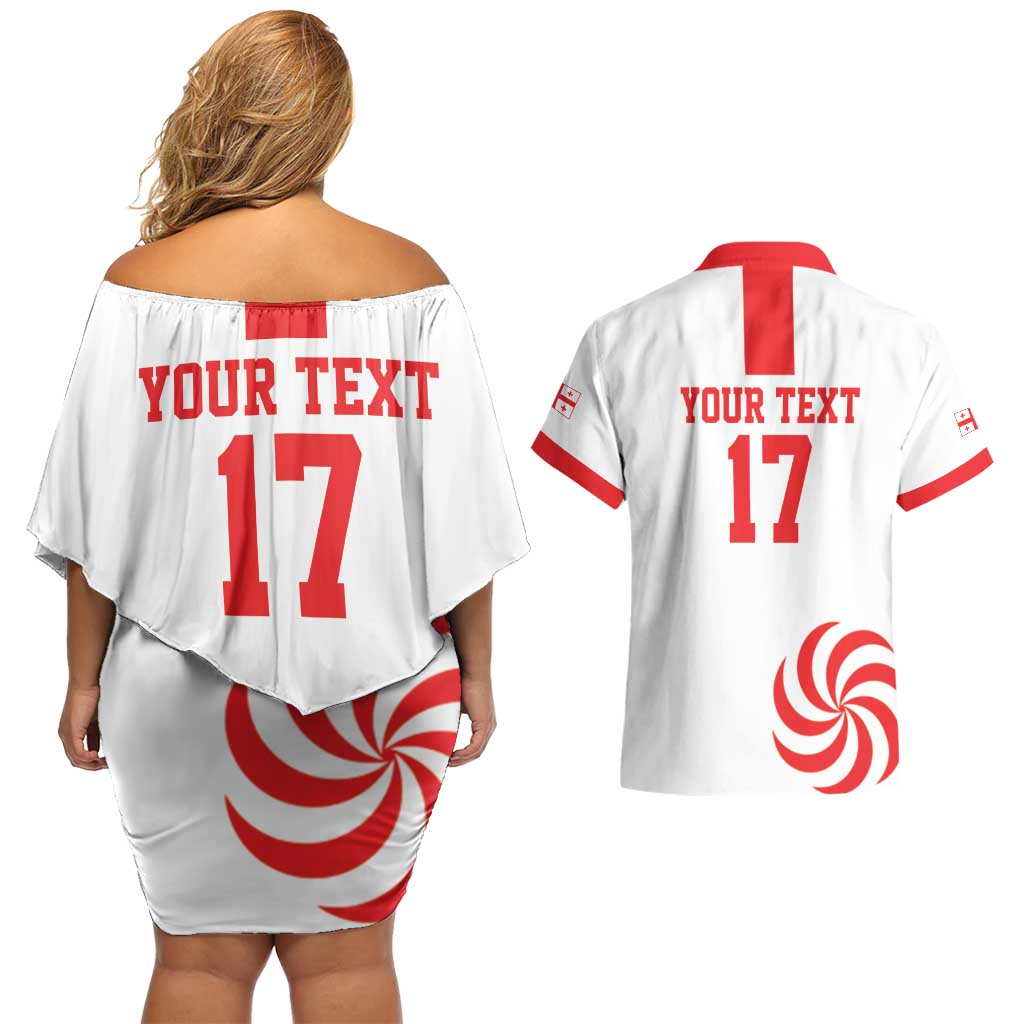 Custom Georgia Rugby We are Champions Couples Matching Off Shoulder Short Dress and Hawaiian Shirt Sporty Style with The Lelos