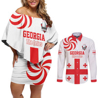 Custom Georgia Rugby We are Champions Couples Matching Off Shoulder Short Dress and Long Sleeve Button Shirt Sporty Style with The Lelos