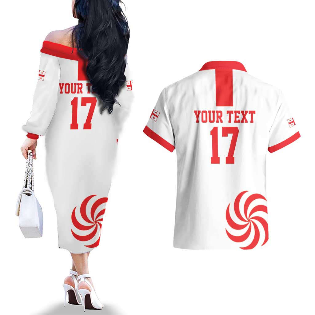Custom Georgia Rugby We are Champions Couples Matching Off The Shoulder Long Sleeve Dress and Hawaiian Shirt Sporty Style with The Lelos