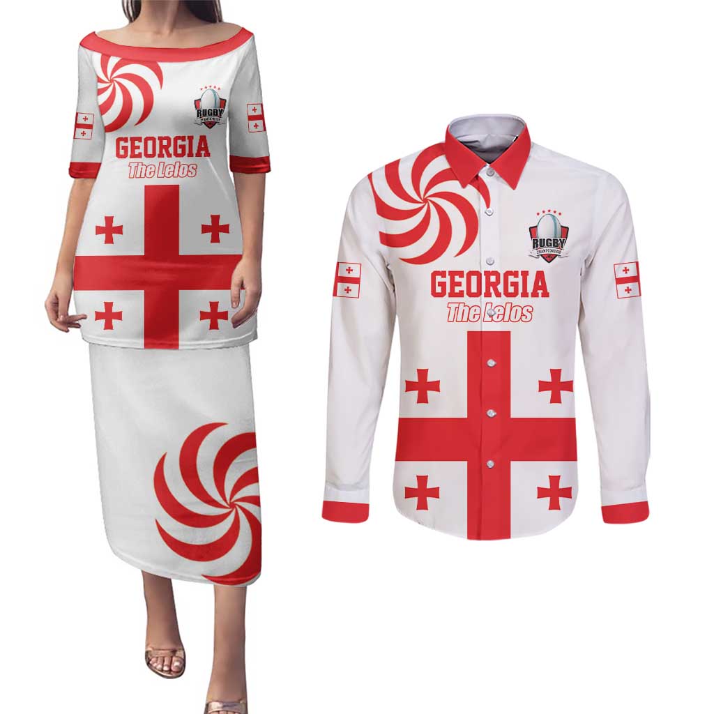 Custom Georgia Rugby We are Champions Couples Matching Puletasi and Long Sleeve Button Shirt Sporty Style with The Lelos
