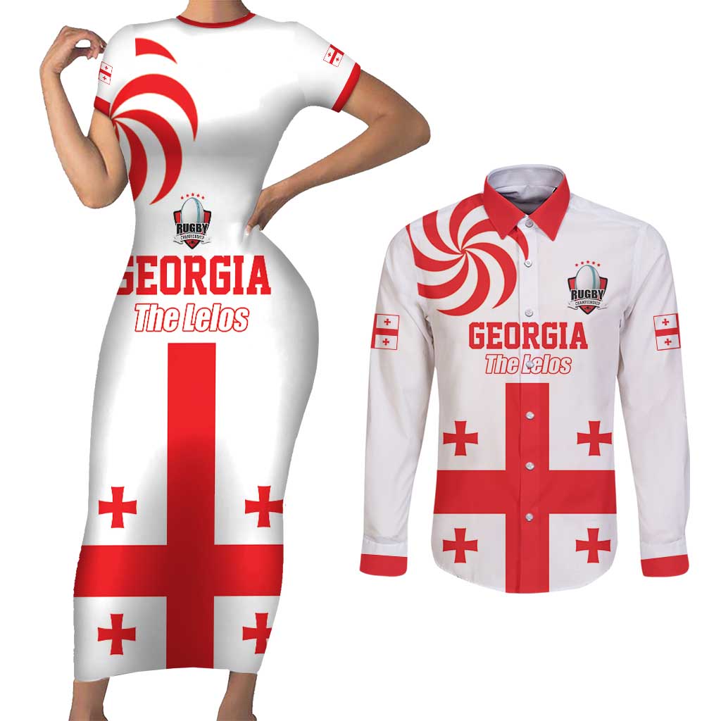 Custom Georgia Rugby We are Champions Couples Matching Short Sleeve Bodycon Dress and Long Sleeve Button Shirt Sporty Style with The Lelos