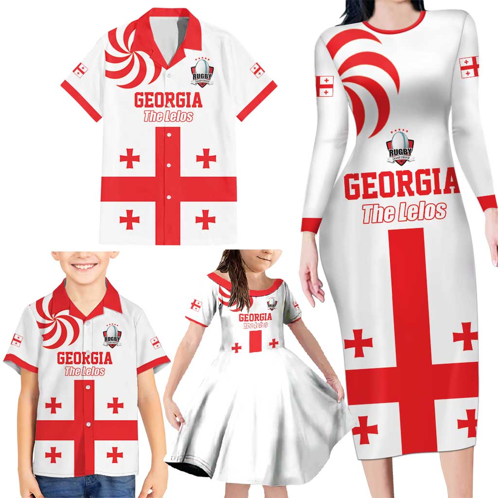 Custom Georgia Rugby We are Champions Family Matching Long Sleeve Bodycon Dress and Hawaiian Shirt Sporty Style with The Lelos