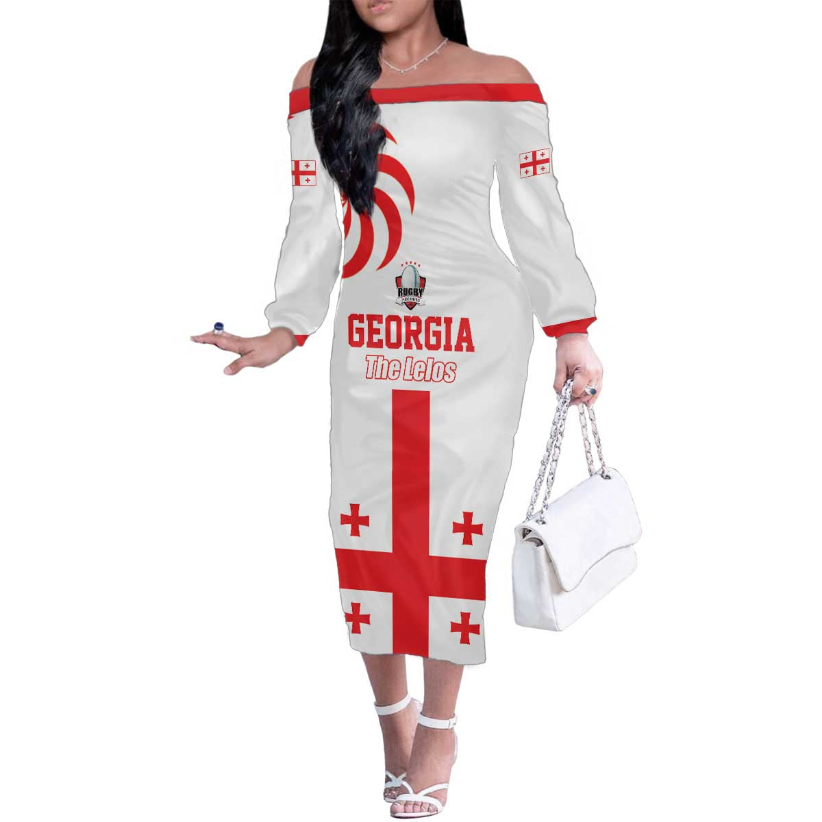 Custom Georgia Rugby We are Champions Family Matching Off The Shoulder Long Sleeve Dress and Hawaiian Shirt Sporty Style with The Lelos