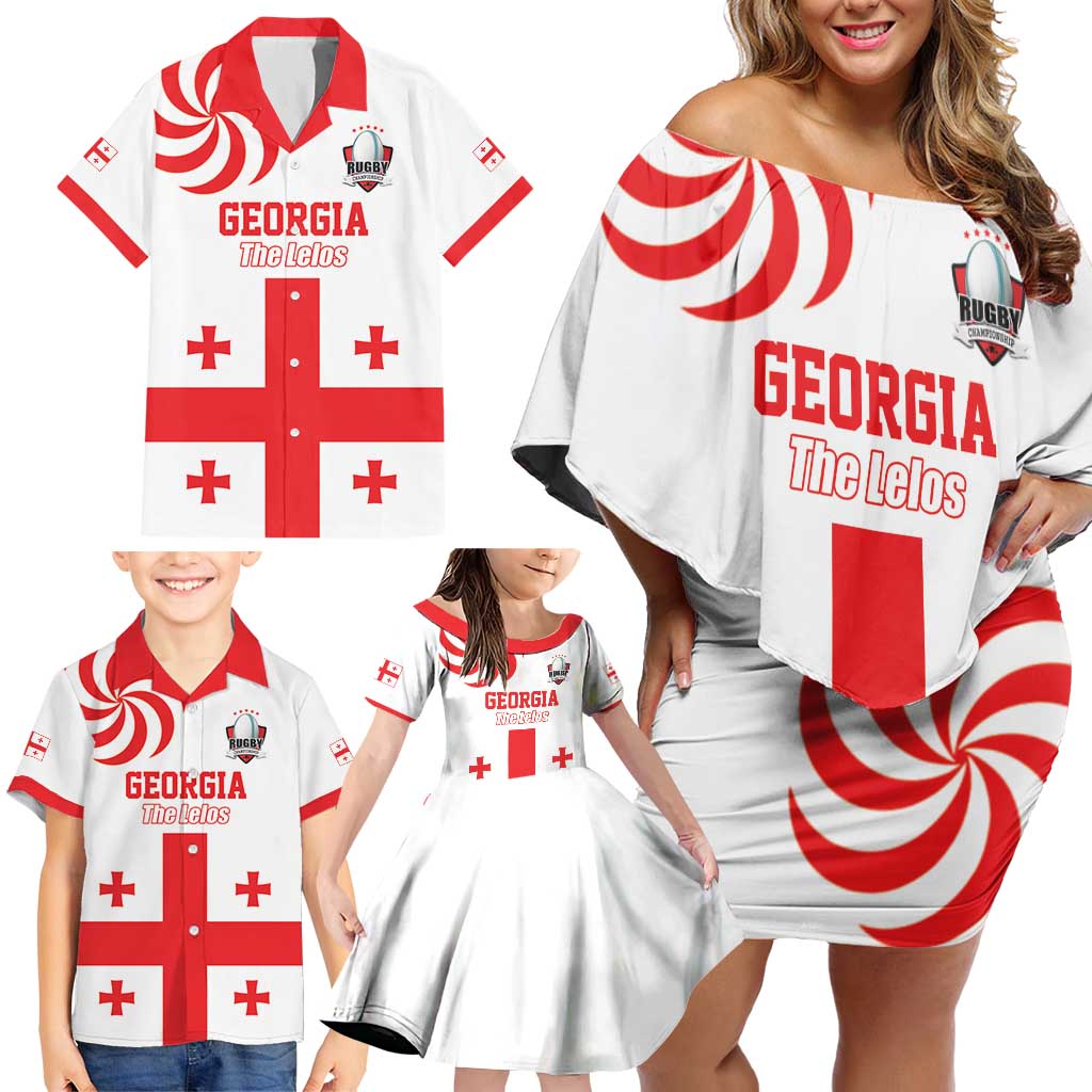 Custom Georgia Rugby We are Champions Family Matching Off Shoulder Short Dress and Hawaiian Shirt Sporty Style with The Lelos