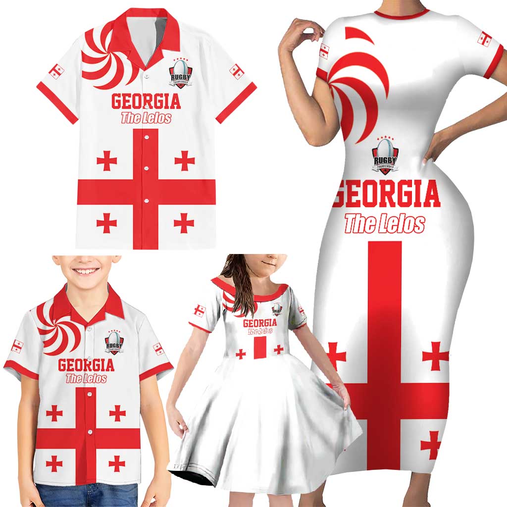 Custom Georgia Rugby We are Champions Family Matching Short Sleeve Bodycon Dress and Hawaiian Shirt Sporty Style with The Lelos