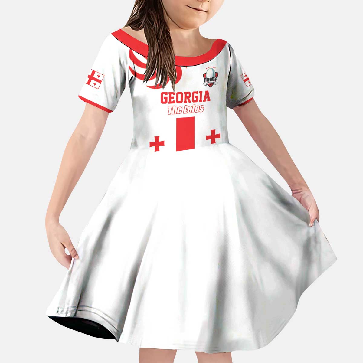 Custom Georgia Rugby We are Champions Kid Short Sleeve Dress Sporty Style with The Lelos