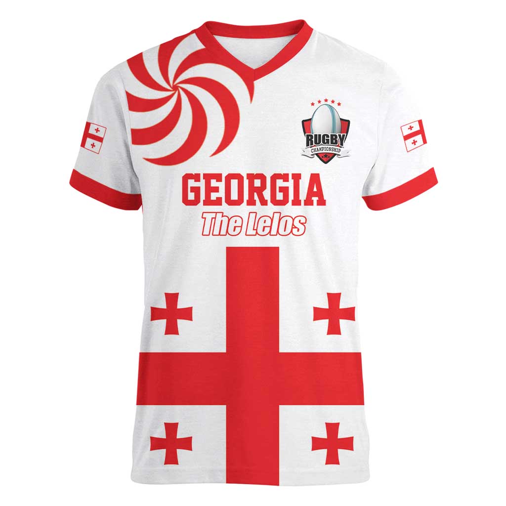 Custom Georgia Rugby We are Champions Women V-Neck T-Shirt Sporty Style with The Lelos