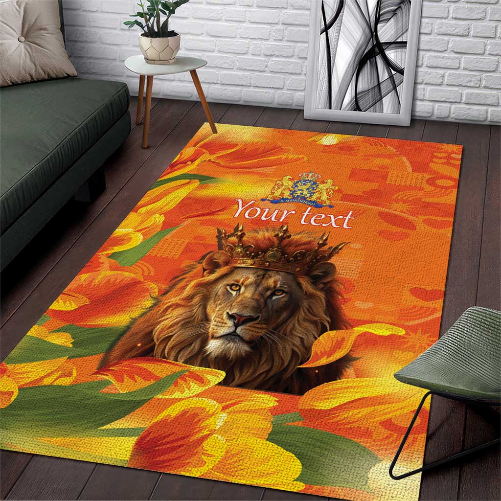 Personalized Netherlands Koningsdag Area Rug 27th April Lion with Orange Tulip