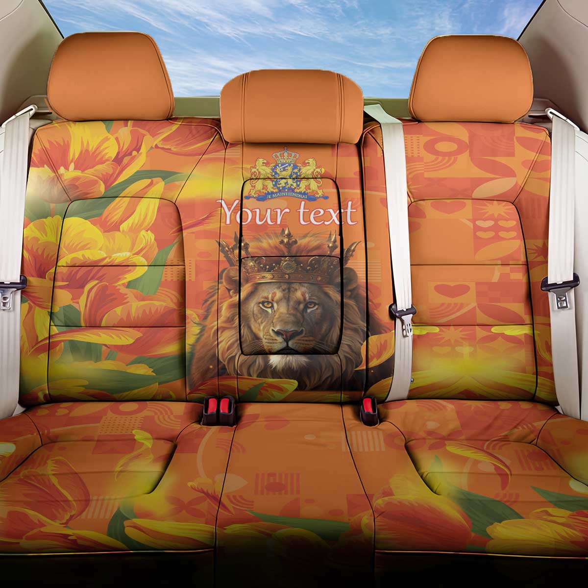 Personalized Netherlands Koningsdag Back Car Seat Cover 27th April Lion with Orange Tulip