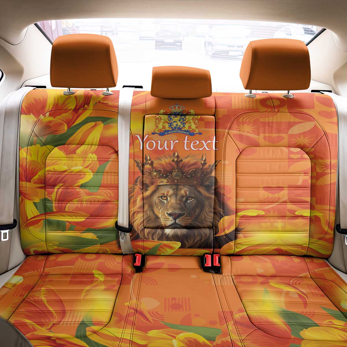 Personalized Netherlands Koningsdag Back Car Seat Cover 27th April Lion with Orange Tulip