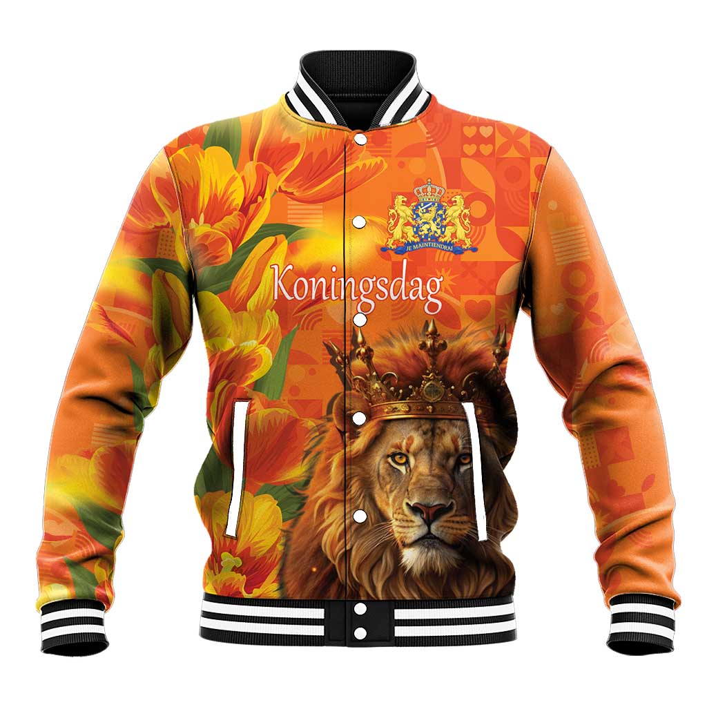 Personalized Netherlands Koningsdag Baseball Jacket 27th April Lion with Orange Tulip