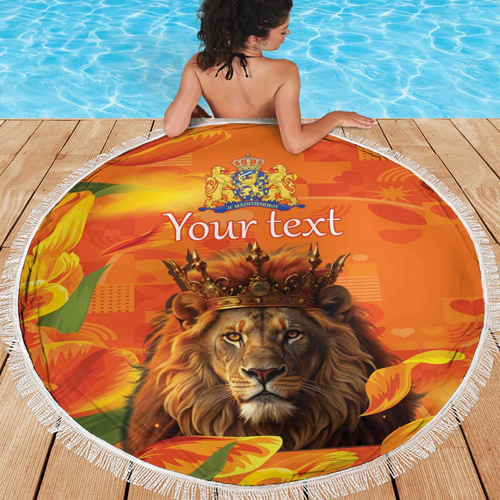 Personalized Netherlands Koningsdag Beach Blanket 27th April Lion with Orange Tulip