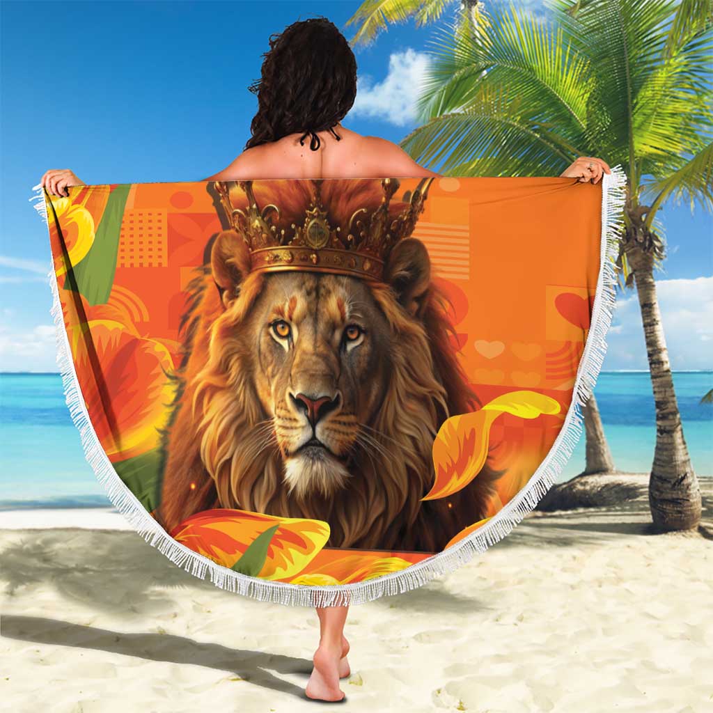 Personalized Netherlands Koningsdag Beach Blanket 27th April Lion with Orange Tulip