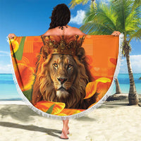 Personalized Netherlands Koningsdag Beach Blanket 27th April Lion with Orange Tulip